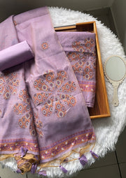 Purely Woven Lavender Muga Cotton Unstitched Suit Set